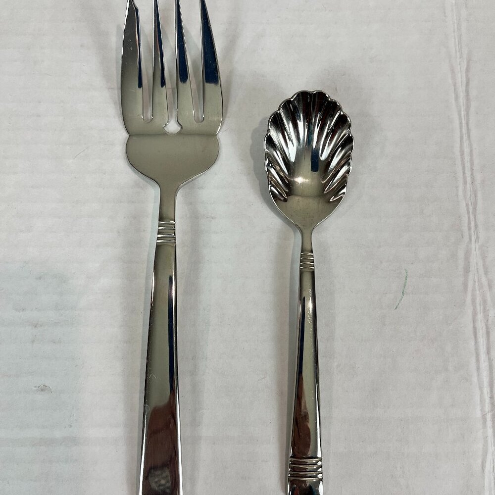 Reed & Barton Longwood 6.5" sugar spoon, 9" serving fork
